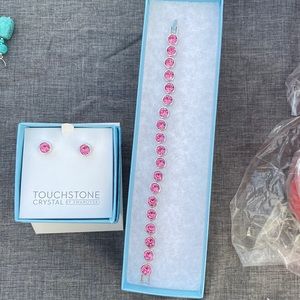 Touchstone crystal bracelet and earrings rose ice